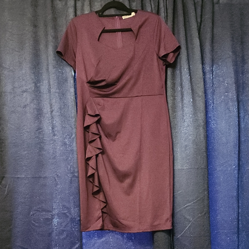 Grace Karin Plum Ruffle Sheath Midi Dress